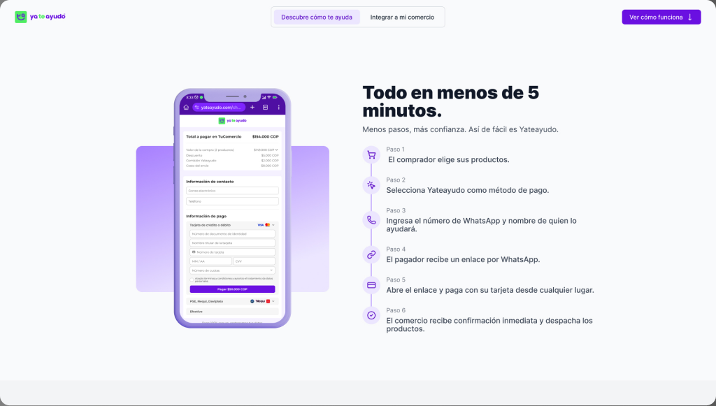 Yateayudo: flujo de pago en menos de 5 minutos