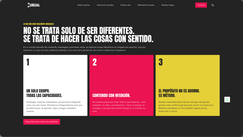 Inusual: sitio de agencia creativa con propuesta de valor