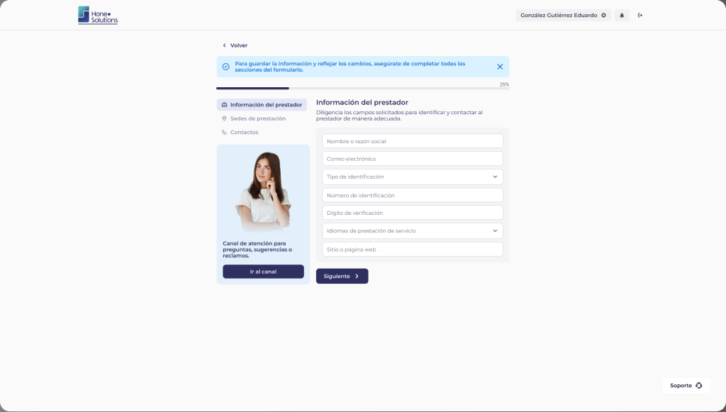 Hone Solutions: dashboard para registro de prestadores de salud