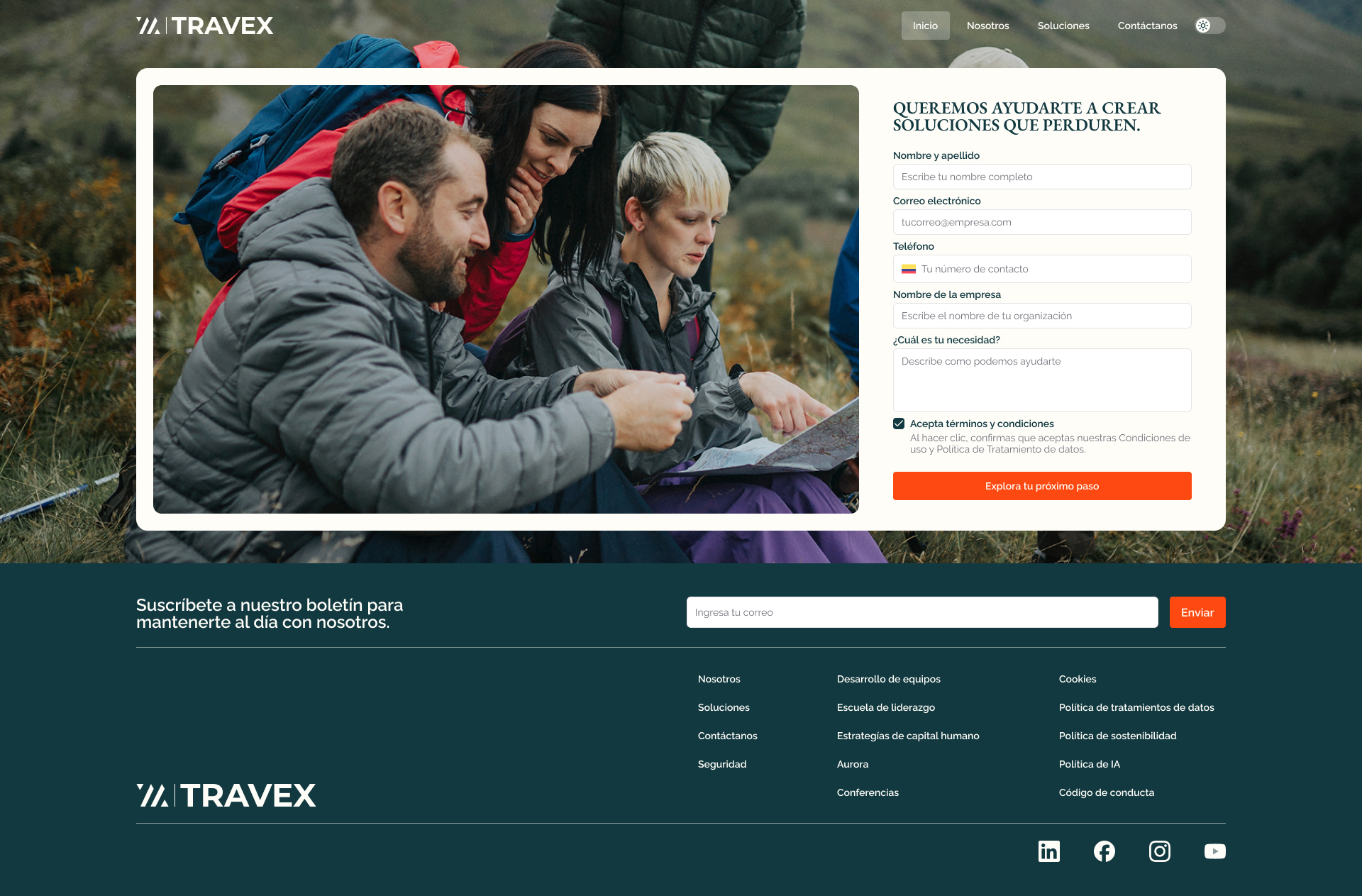 Vista de producto — plataforma Travex